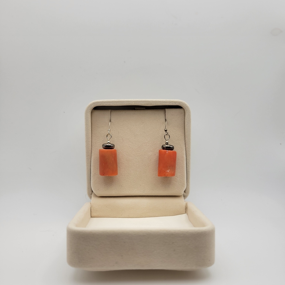 Beautiful Artisan Coral Earrings Silver-Tone Hoops